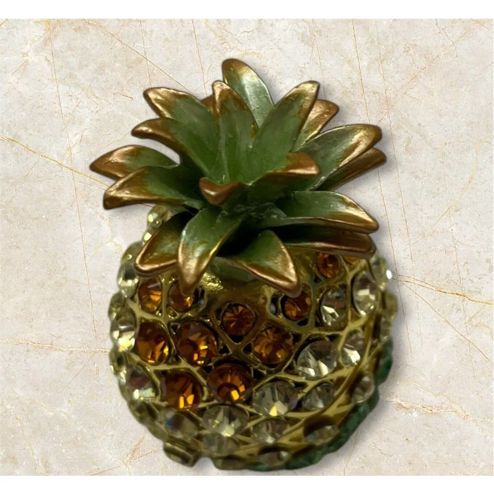 Rucinni Pineapple Trinket Jewelry Box Swarovski & Austria Crystals Enamel Hinged
